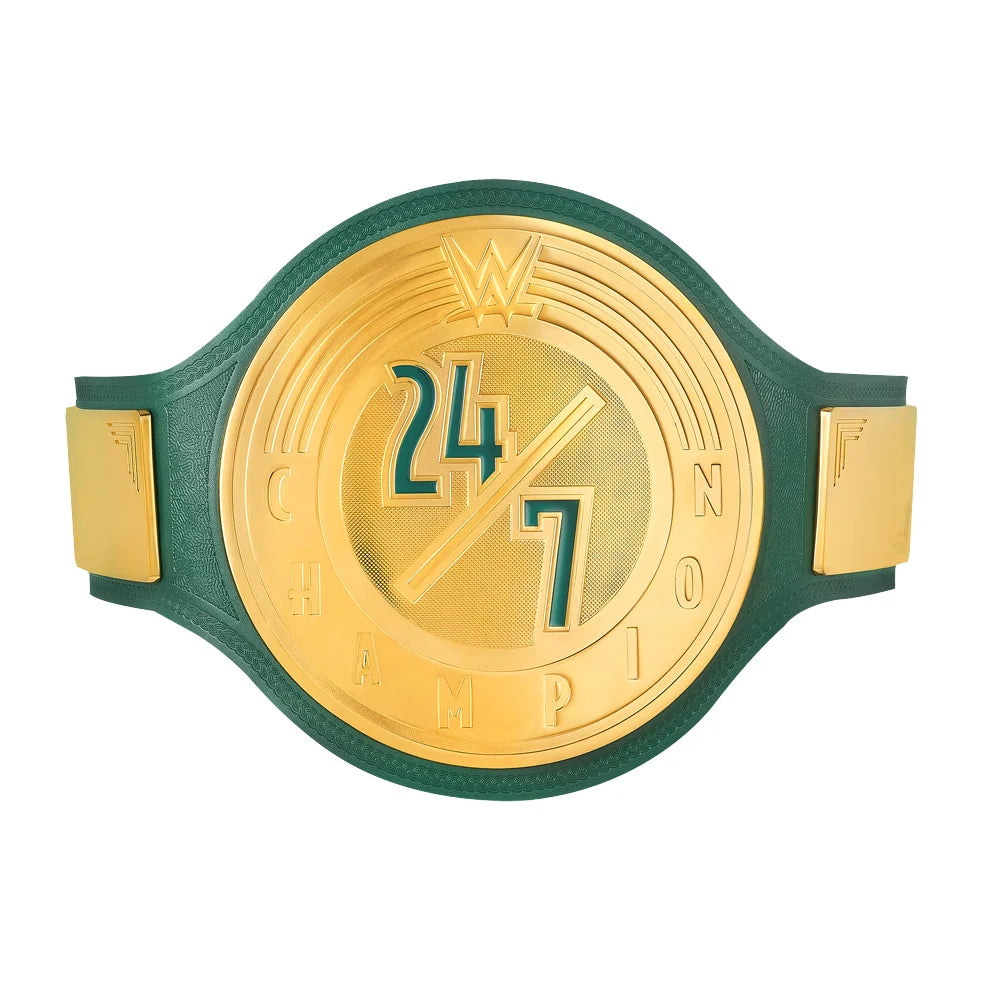 Green and gold championship belt with '24/7 Champion' text on a white background