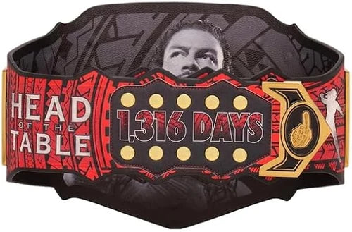 Wrestling championship belt with text and design elements on a white background