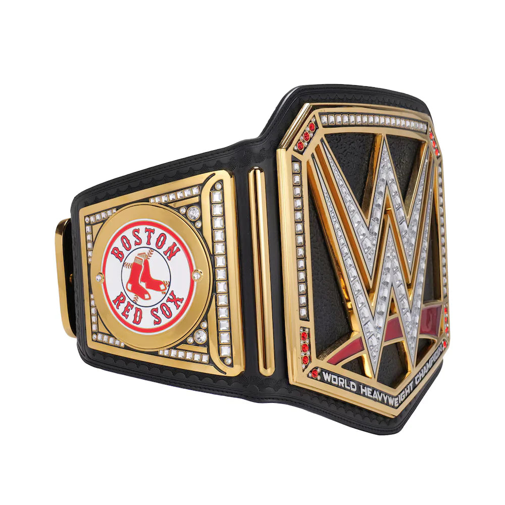 WWE championship belt with Boston Red Sox logo on a white background Boston Red Sox 16MM Replica Side Plate Box Set