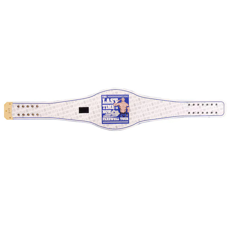 Wrestling championship belt with text and graphics on a white background