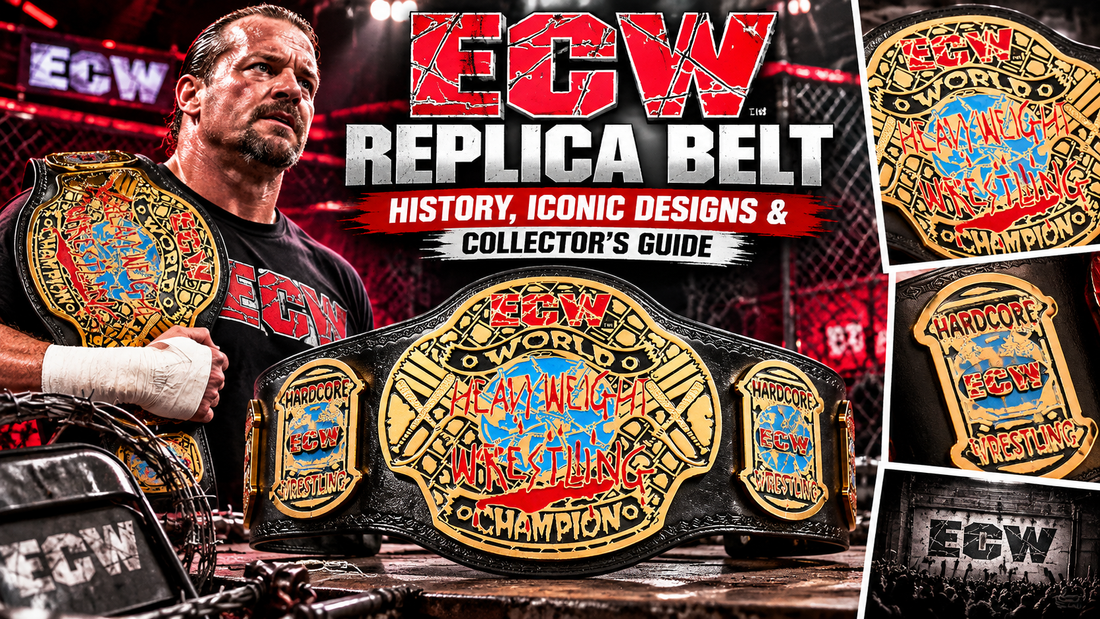 ECW replica belt history and iconic championship designs with CM Punk and wrestling collector themes.