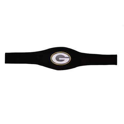 Black sweatband with a logo on a white background