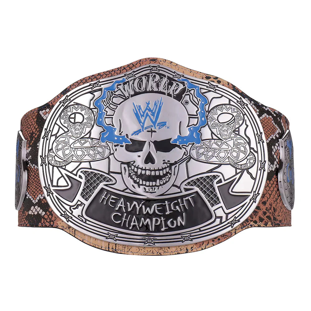 WWE championship belt with skull design on a white background
