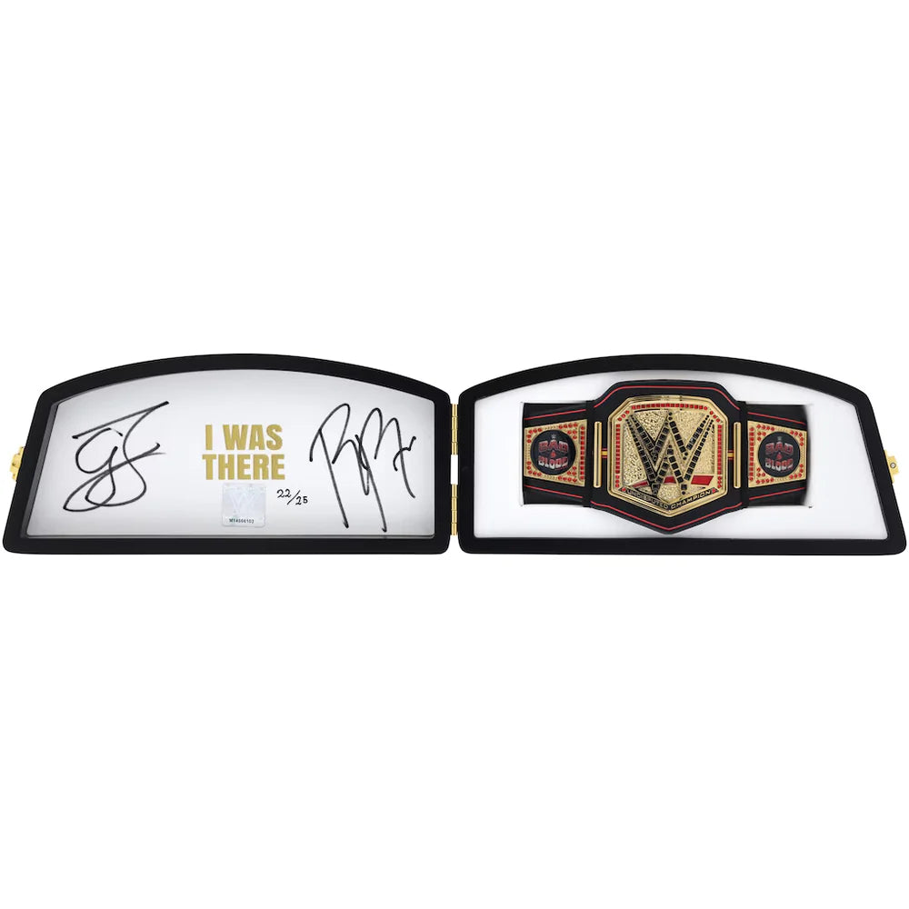 Roman Reigns & Cody Rhodes WWE Autographed 2024 Bad Blood Mini Title in Gift Box