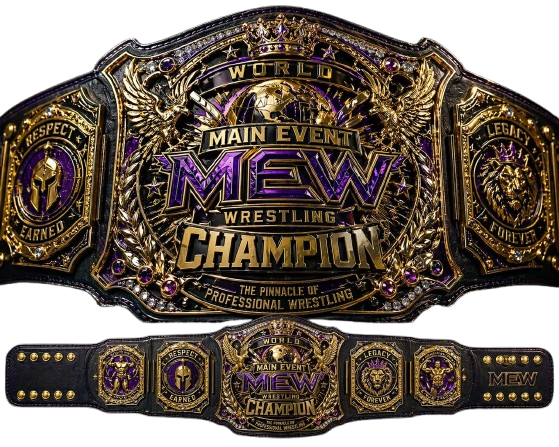 MEW World Main Event Wrestling Champion Replica Title Belt with Black Strap and Purple Gold Detailing