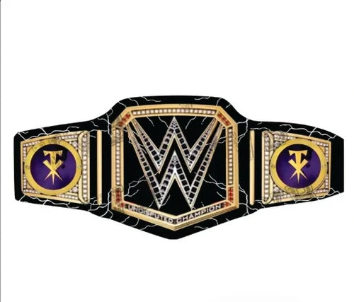 WWE championship belt with black, gold, and purple colors on a white background