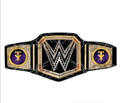 WWE championship belt with black, gold, and purple colors on a white background