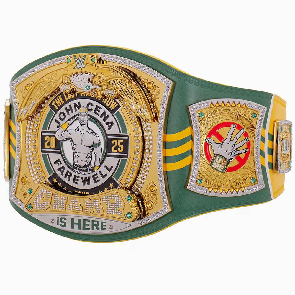 Wrestling championship belt with 'The Last John Cena Farewell' text on a white background