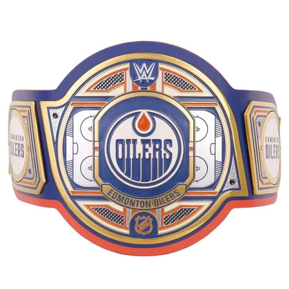 Edmonton Oilers championship belt with team logo on a white background