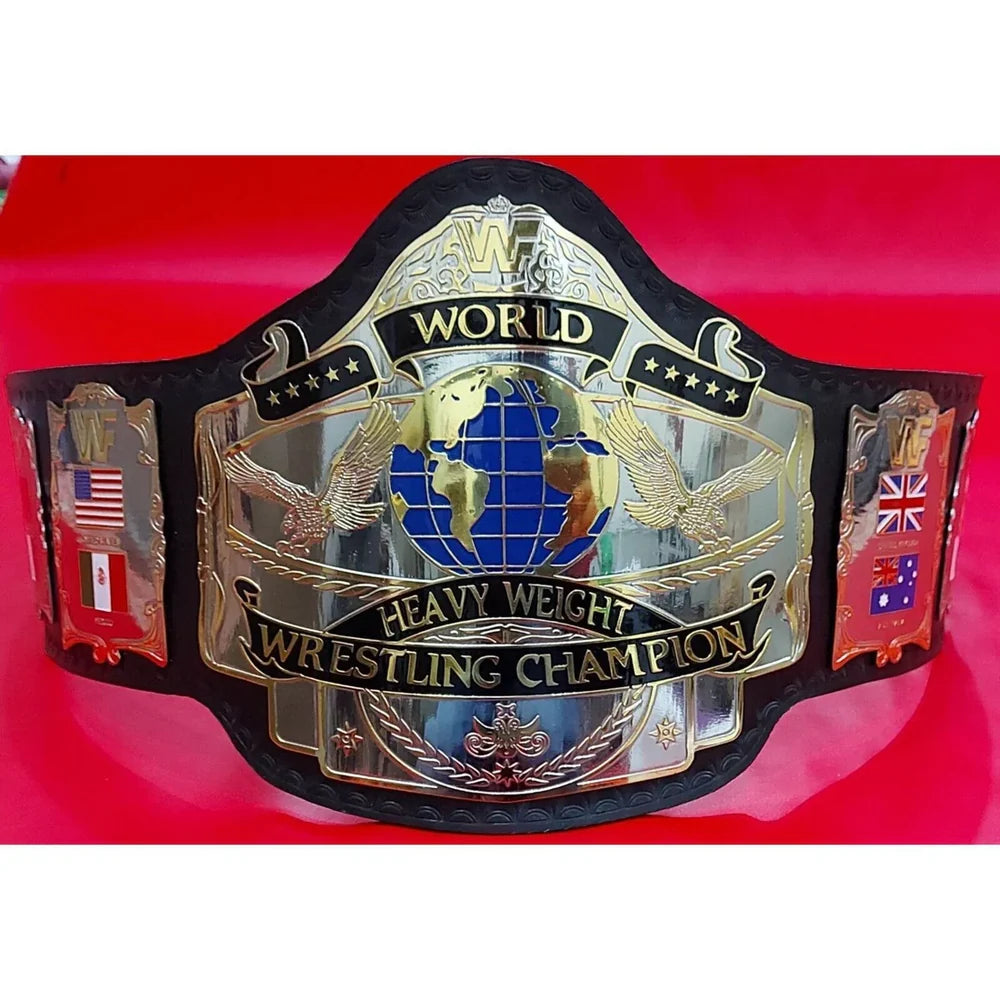 World Heavyweight Wrestling Championship belt on a red background