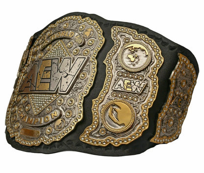 Decorative belt with AEW logo on a white background