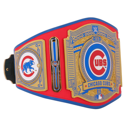 Chicago Cubs championship belt with red, blue, and gold colors on a white background