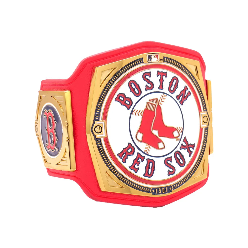 Red and gold Boston Red Sox championship belt on a white background