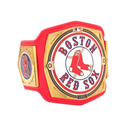 Red and gold Boston Red Sox championship belt on a white background