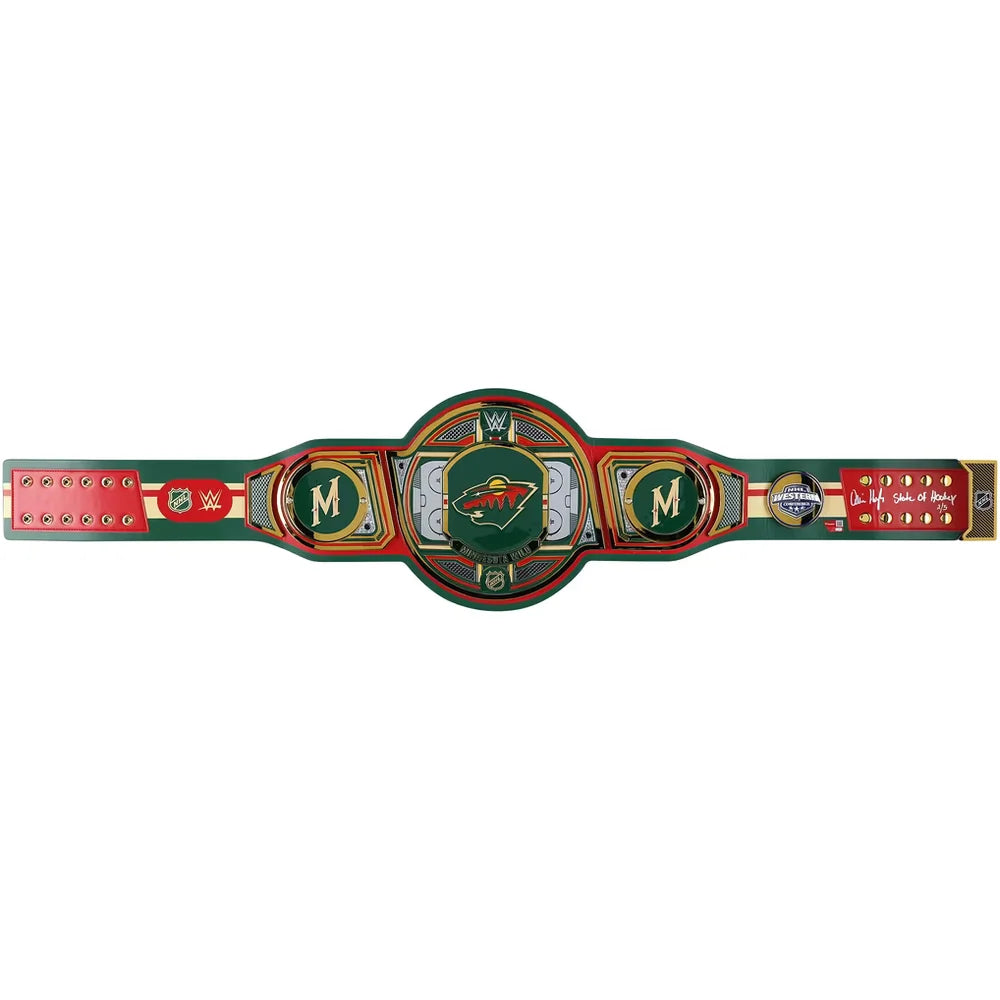 A miniature replica of the NHL Stanley Cup championship belt, featuring the Florida Panthers logo and NHL branding, displayed horizontally on a plain white background.