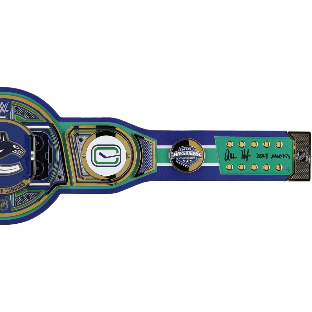 Quinn Hughes Vancouver Canucks Autographed WWE Legacy Title Belt 2024 Norris