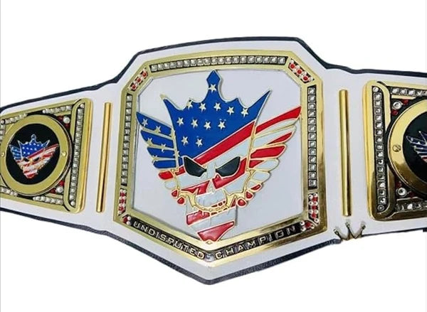 Championship belt with American flag design and eagle emblem on a white background