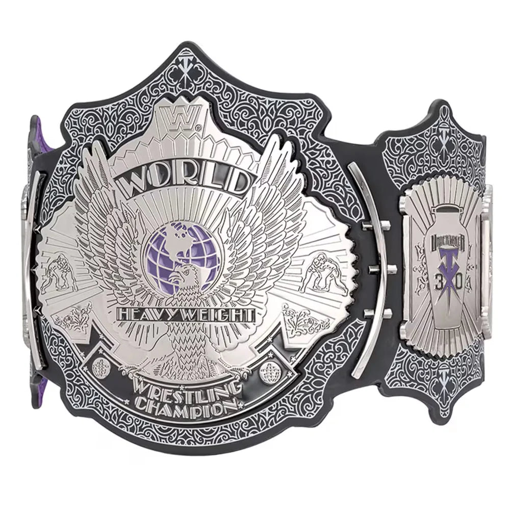 World Heavyweight Wrestling Championship belt with detailed design on a white background