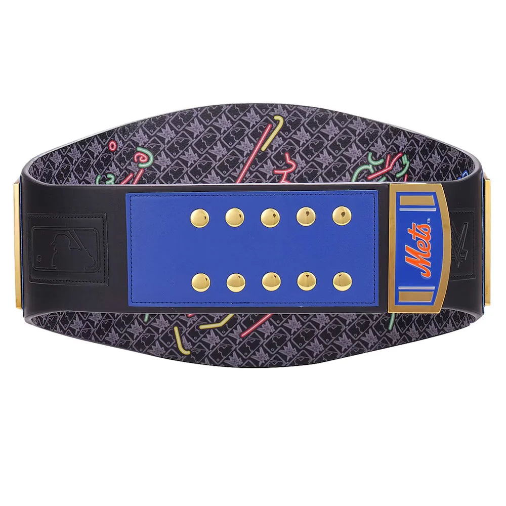 Wristband with blue center and black pattern, featuring a logo on a white background