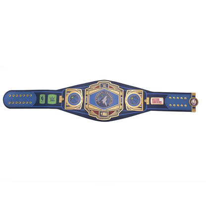 Wrestling championship belt with logos on a white background