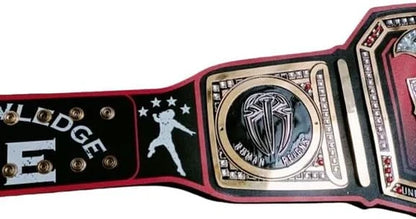 Wrestling championship belt with prominent logo and text on a white background