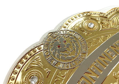 Gold championship belt with detailed design and text on a white background