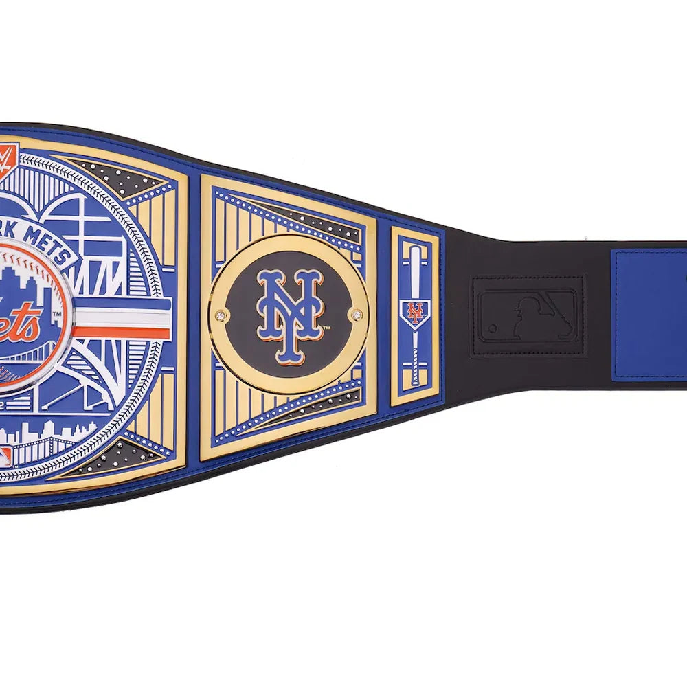 Championship belt with New York Mets logo and design elements on a white background