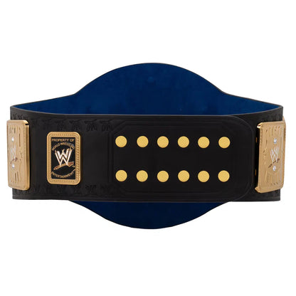 A professional wrestling championship belt with a large gold central plate and two matching gold side plates on a black strap, shown against a plain white background.