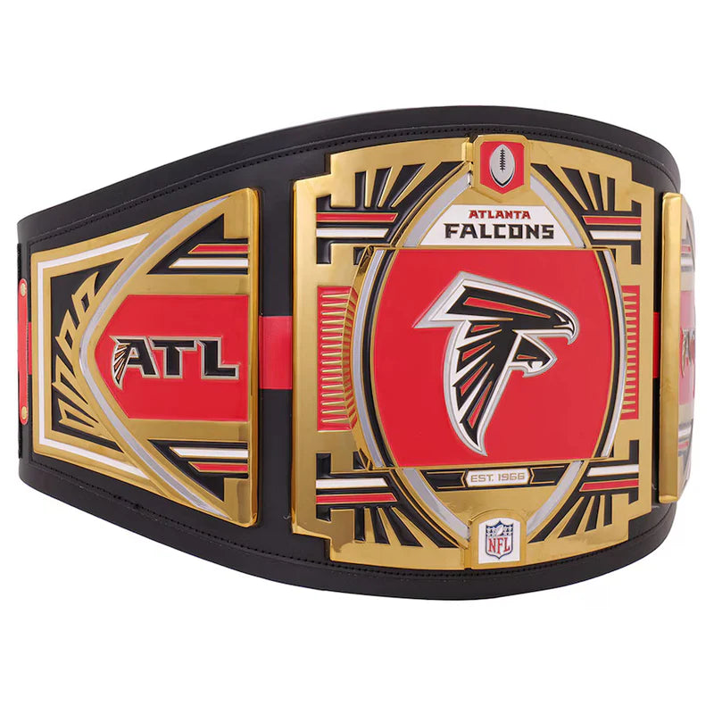Atlanta Falcons championship belt with red, gold, and black colors on a white background
