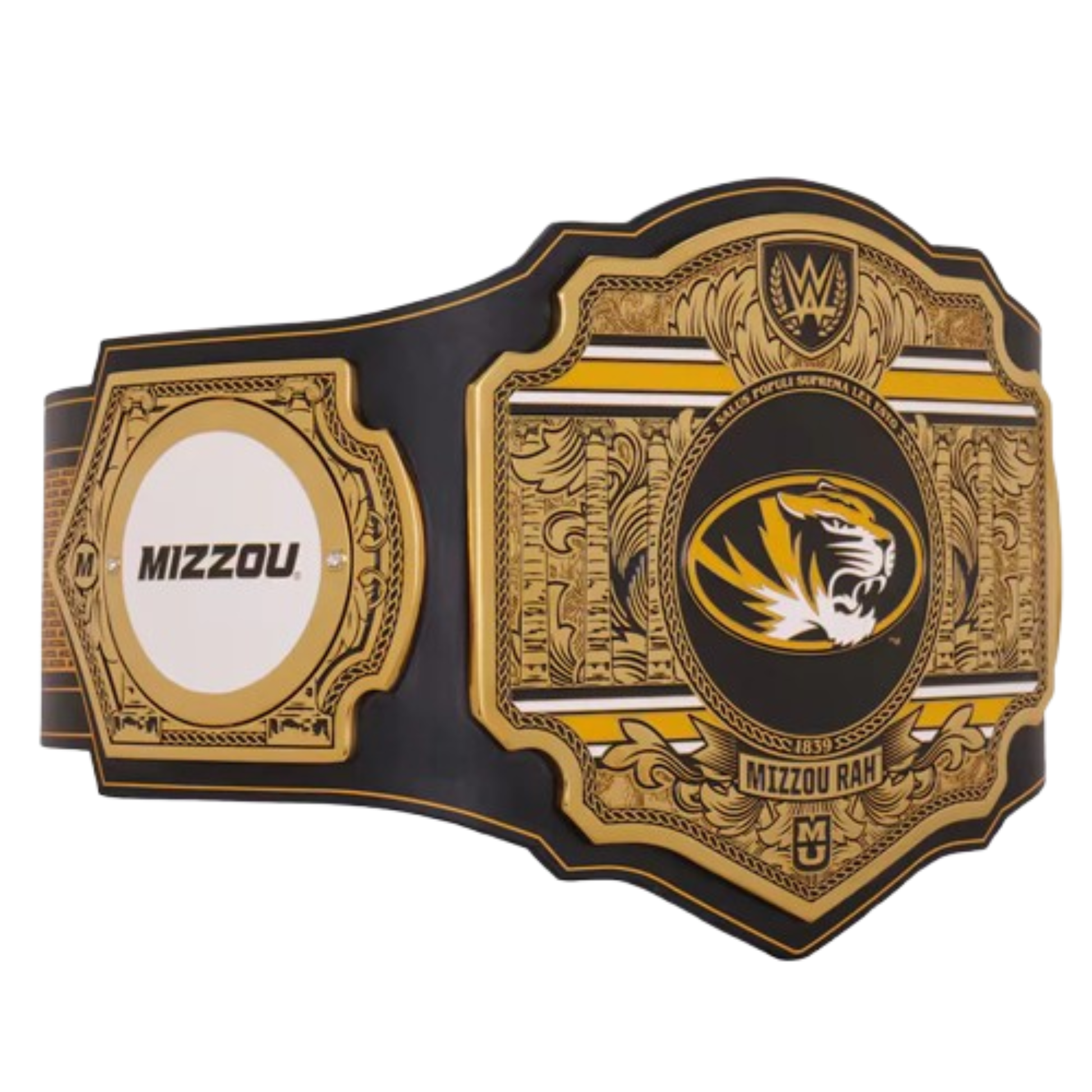 Decorative belt with 'Mizzou' and tiger logo on a white background