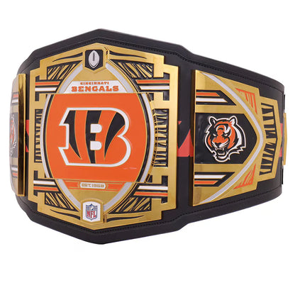 Bengals championship belt with logo and text on a white background