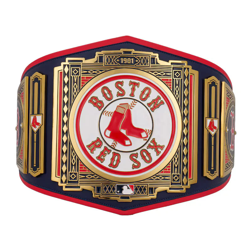 Boston Red Sox championship belt with red, blue, and gold colors on a white background