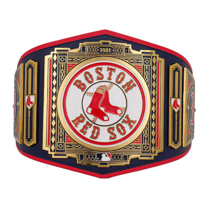 Boston Red Sox championship belt with red, blue, and gold colors on a white background