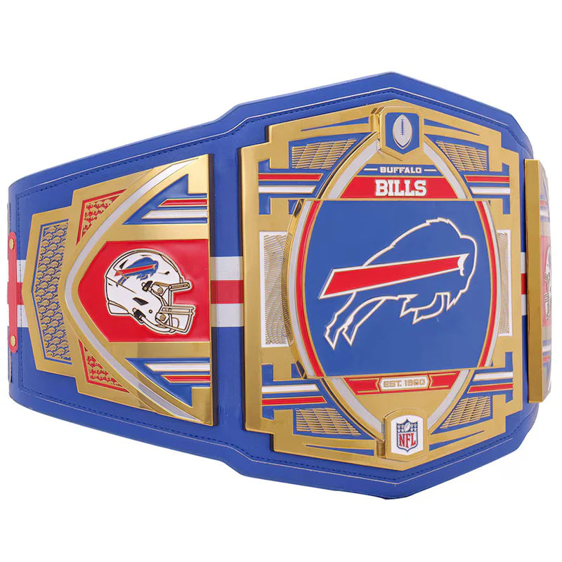 Buffalo Bills championship belt with blue, red, and gold colors on a white background