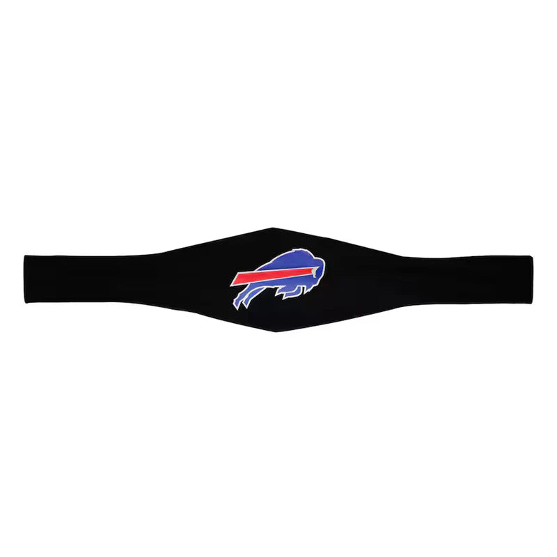 Black face mask with a logo on a white background