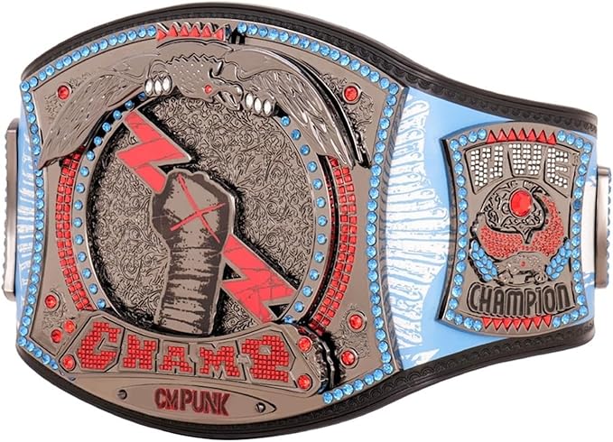 Wrestling championship belt with detailed design and text on a white background