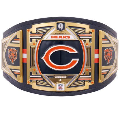 Chicago Bears championship belt with gold, black, and orange design on a white background