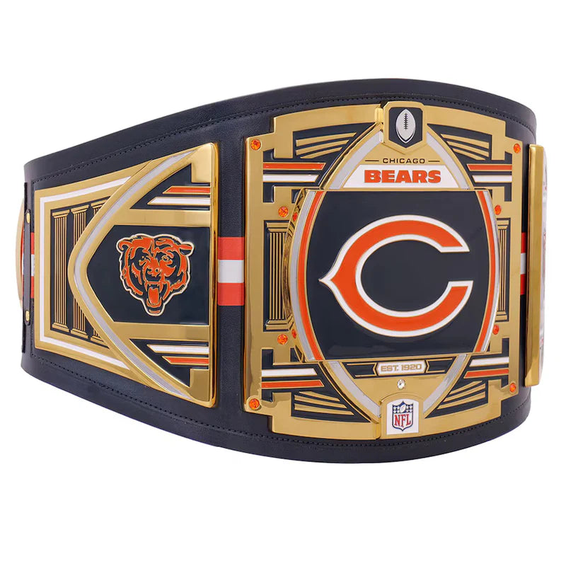 Chicago Bears championship belt with logo and text on a white background