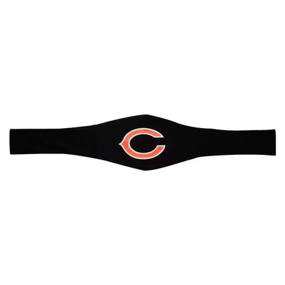 Black headband with a logo on a white background