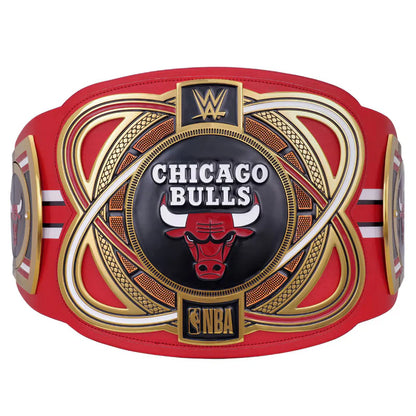 Red championship belt with Chicago Bulls logo and NBA branding on a white background