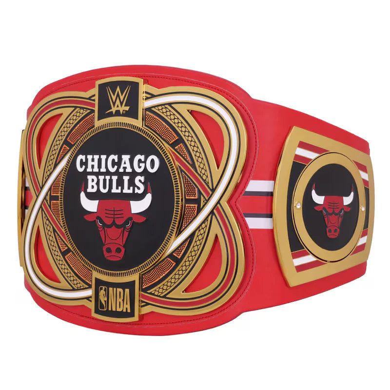 Red championship belt with Chicago Bulls logo on a white background