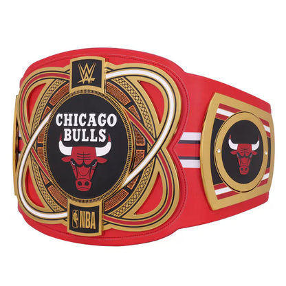 Red championship belt with Chicago Bulls logo on a white background