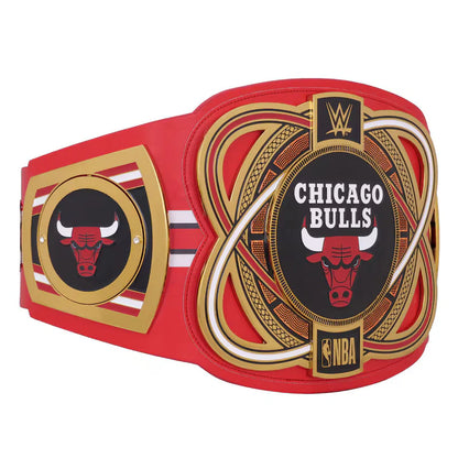 Red championship belt with Chicago Bulls logo on a white background