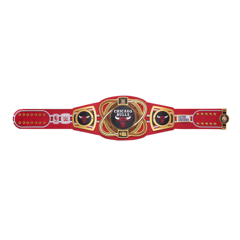 Red championship belt with gold accents on a white background