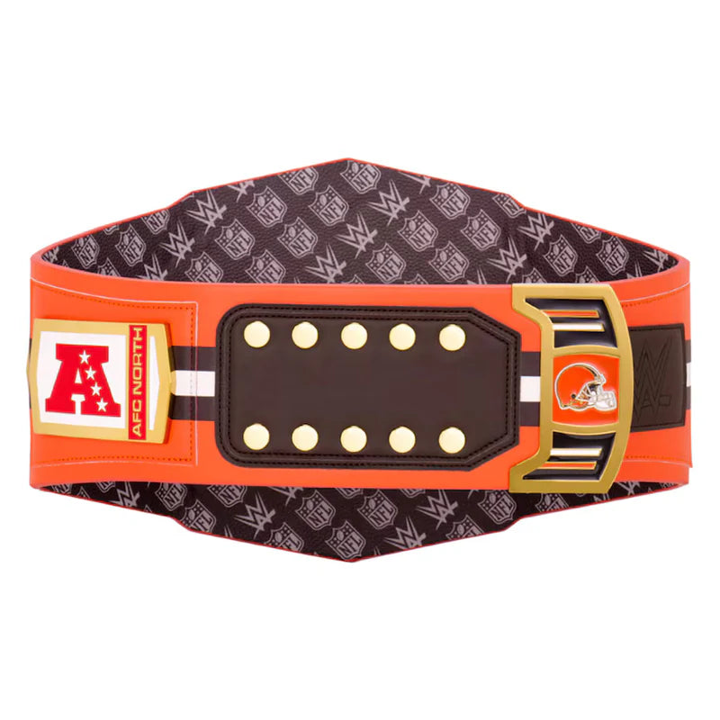 Wrestling belt with logos on a white background