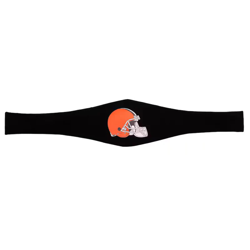 Black headband with a sports team logo on a white background