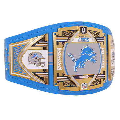 Decorative championship belt with Detroit Lions logo on a white background