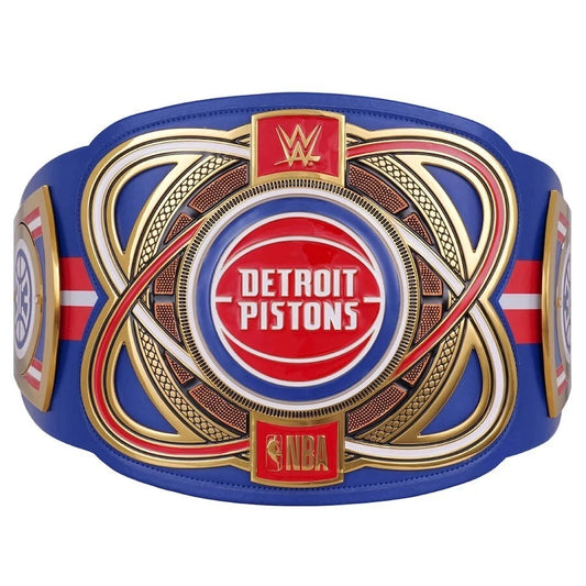 Decorative championship belt with Detroit Pistons logo and NBA branding on a white background