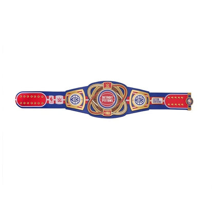 Sports championship belt with red and blue design on a white background