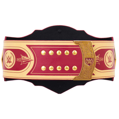 Wrestling championship belt with red and gold design on a white background